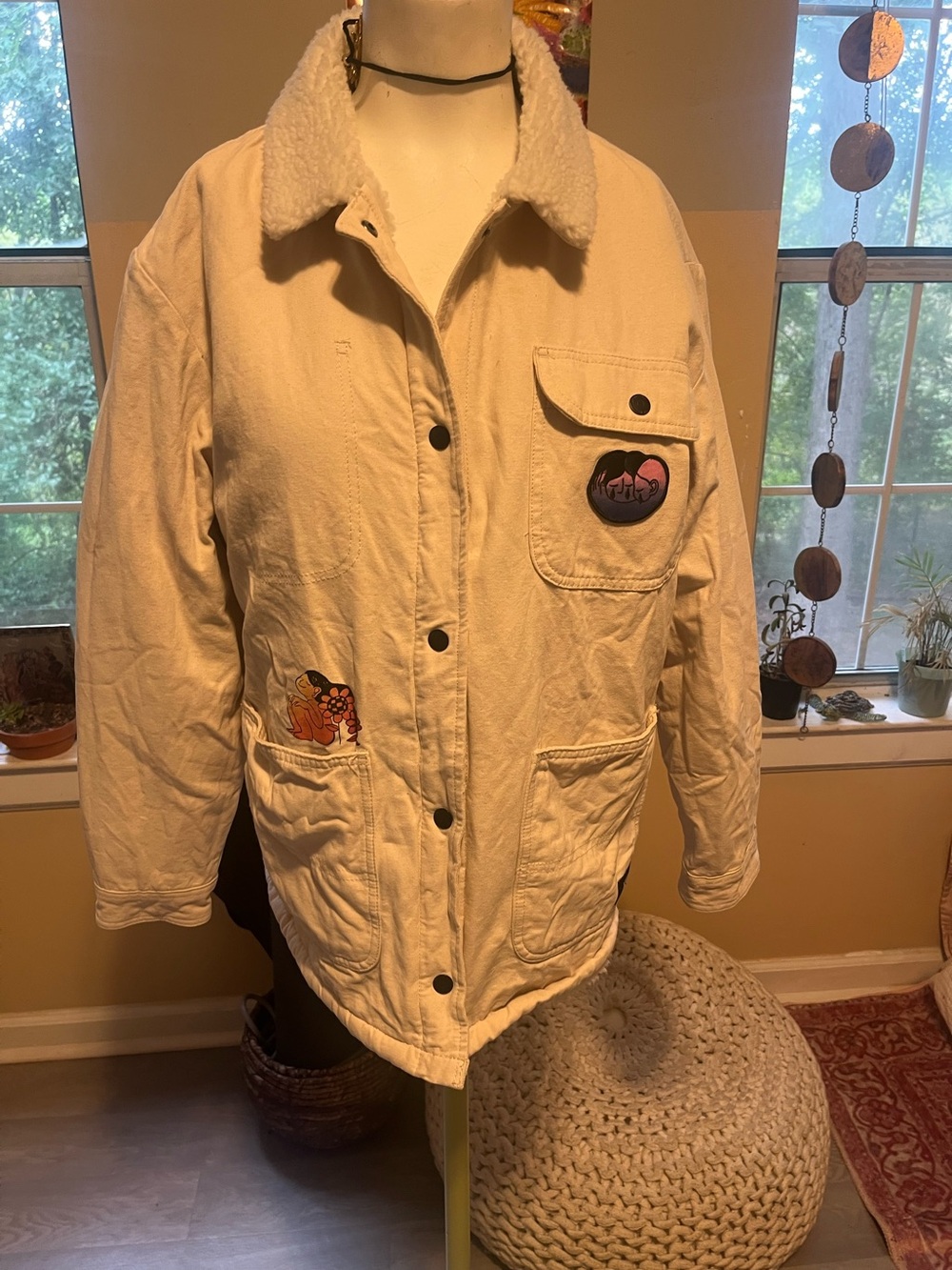 Vans Cream Sherpa-Lined Patch Detail Jacket Grunge Skater